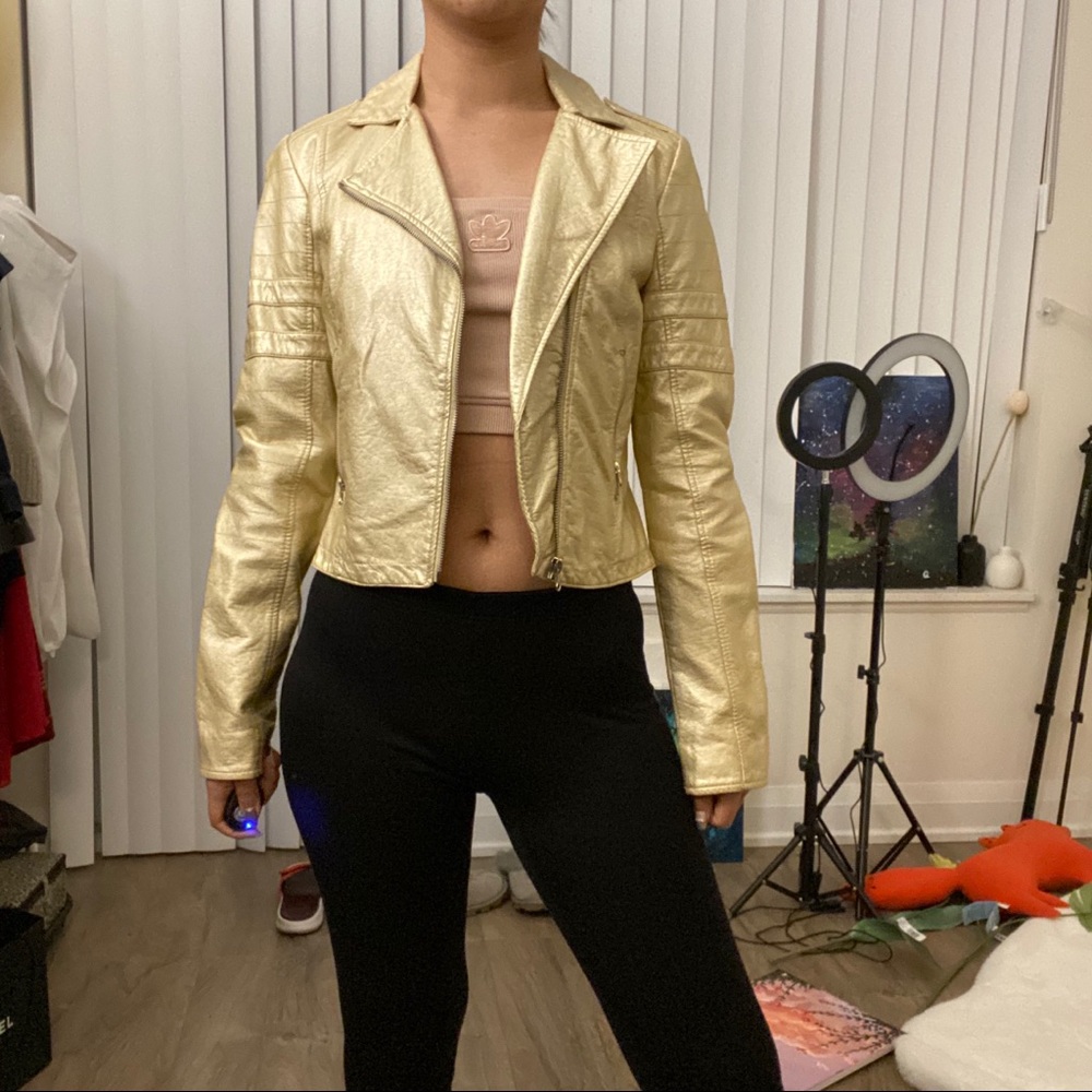 Metallic artificial leather jacket